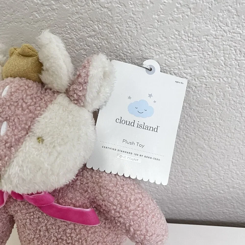 Cloud Island Pink Curly Fur Fawn Deer Plush Lovey with Crown Lovie 12